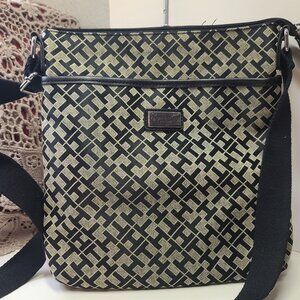 Tommy Hilfiger Women's Black Tan Monogram Crossbody Bag Handbag Purse